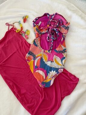 Trina Turk Pink Multicolor Halter One-Piece Swimsuit with Paisley Print